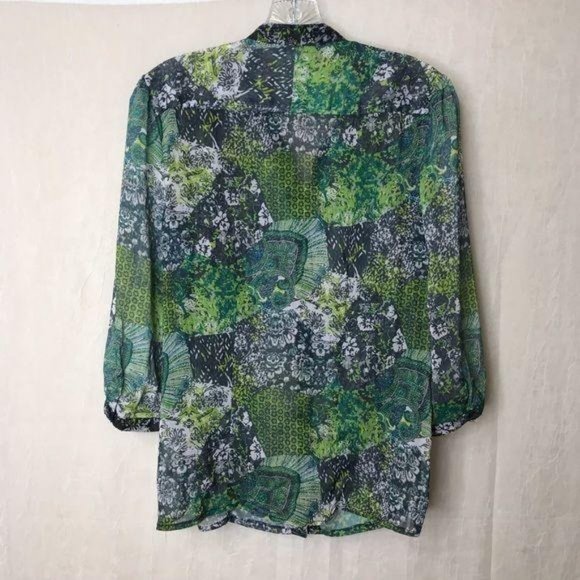 Christopher & Banks Green Small Floral Sheer Top - Picture 2 of 9